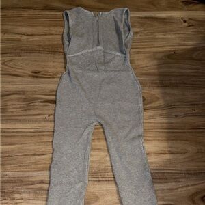 Gray Open Back Ribbed Jumpsuit